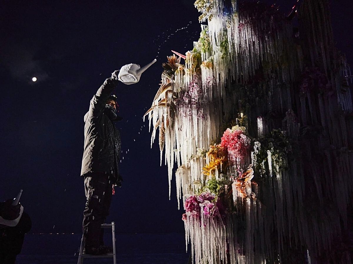 Azuma Makoto working at night in frozen flowers