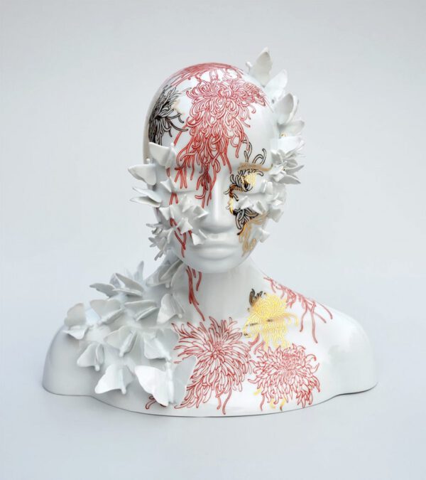 Contemporary Flower-Faced Sculptures That Shape the Future of Ceramics - butterfly face porcelain - juliette clovis - on thursd