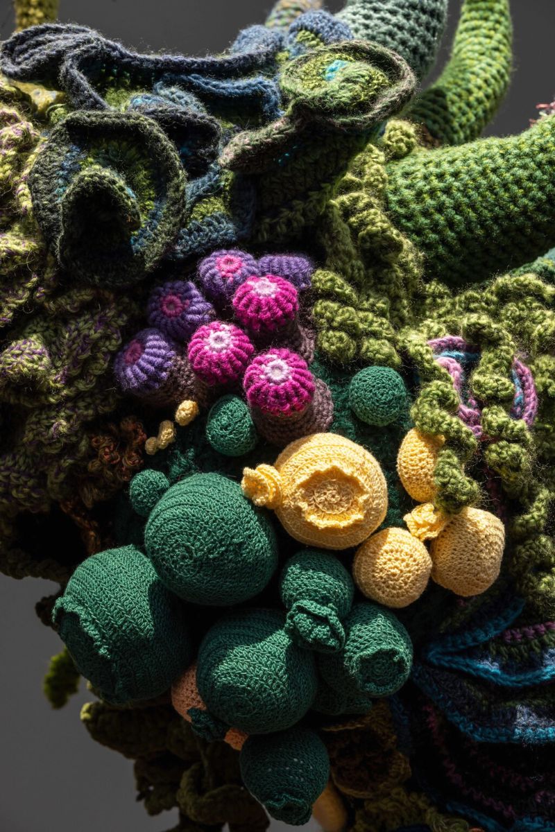 Colorful crochet figures by Wertheim sisters