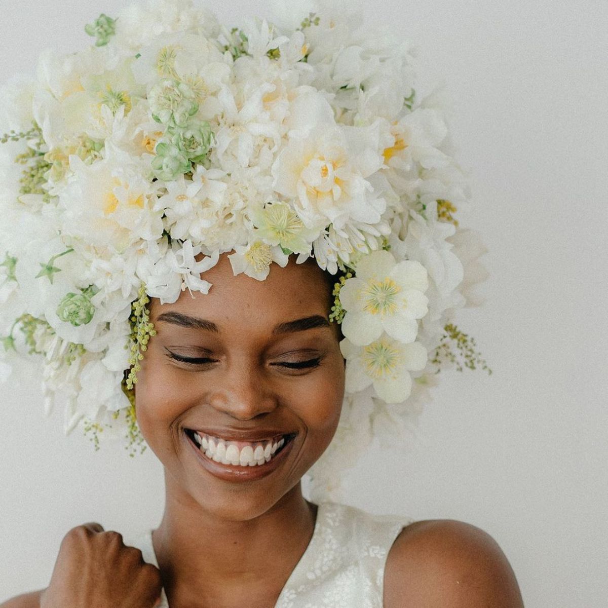 Floral art for the head done by Michigan florist Susan McLeary