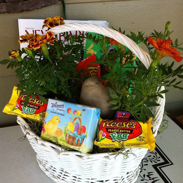 Easter basket with marigolds