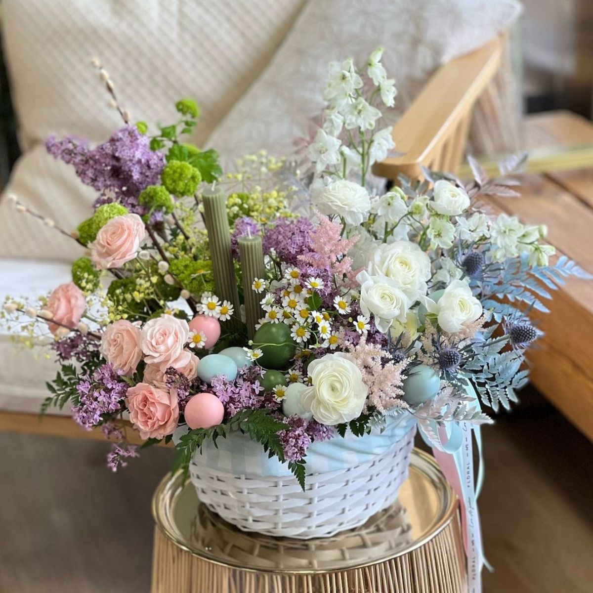 Easter flower basket arrangement