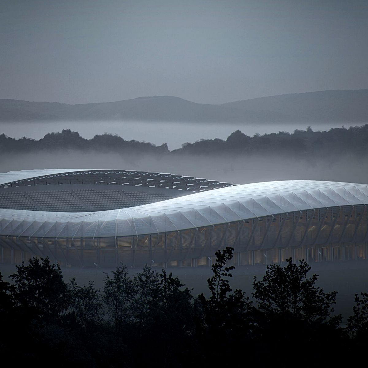 Eco Park mass timber stadium.