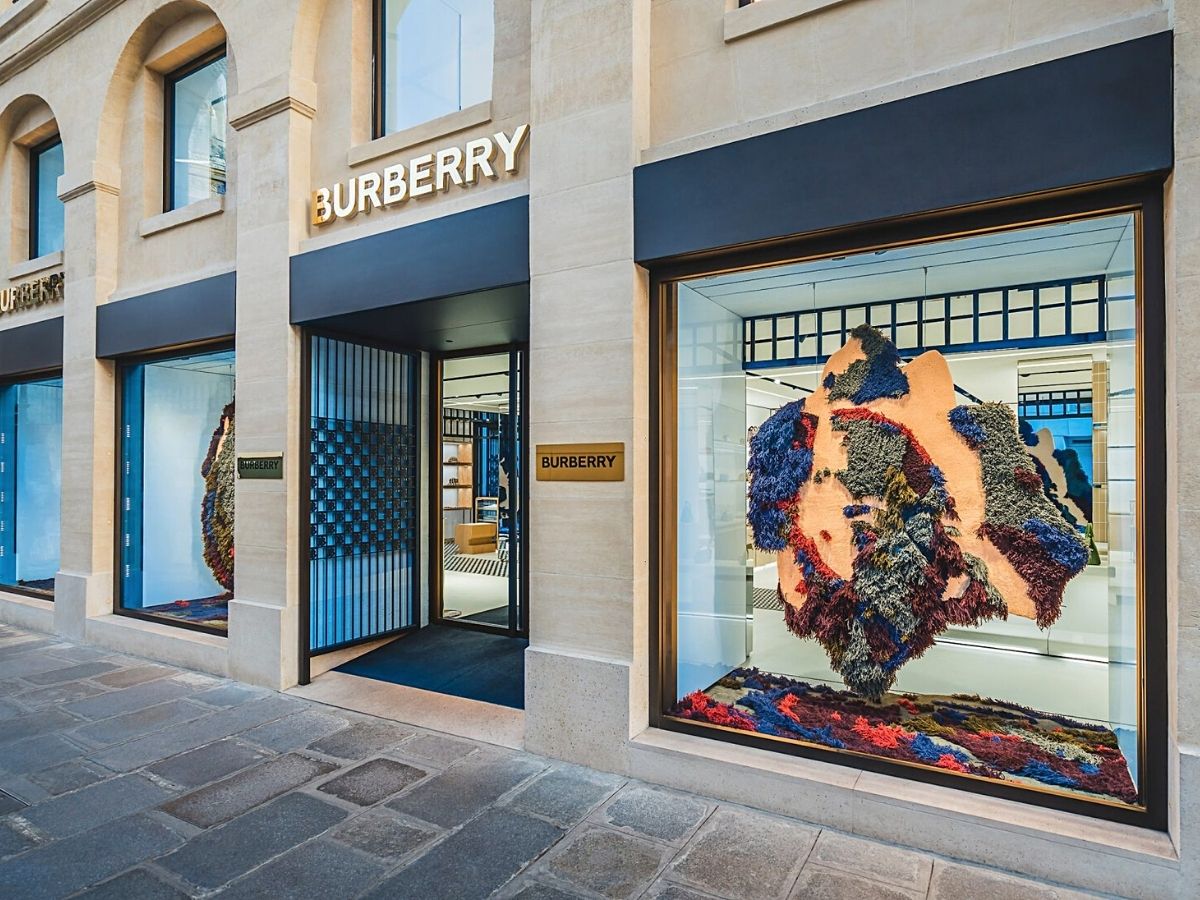 Outside of burberry store at Paris with wool installations