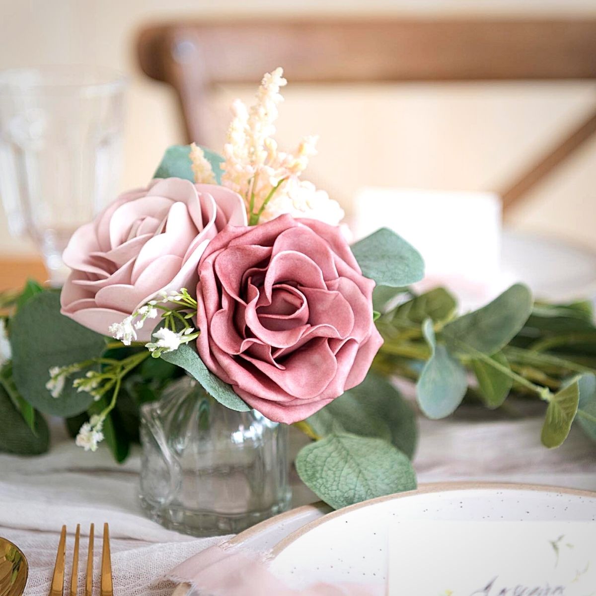 LAURA | Wood Flower Wedding Bouquet Bridal Bouquet with Dusty Rose and  Olive Branch