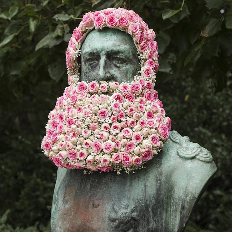 Florist Geoffroy Mottart Dresses Public Statues in Flowers Fleurissements