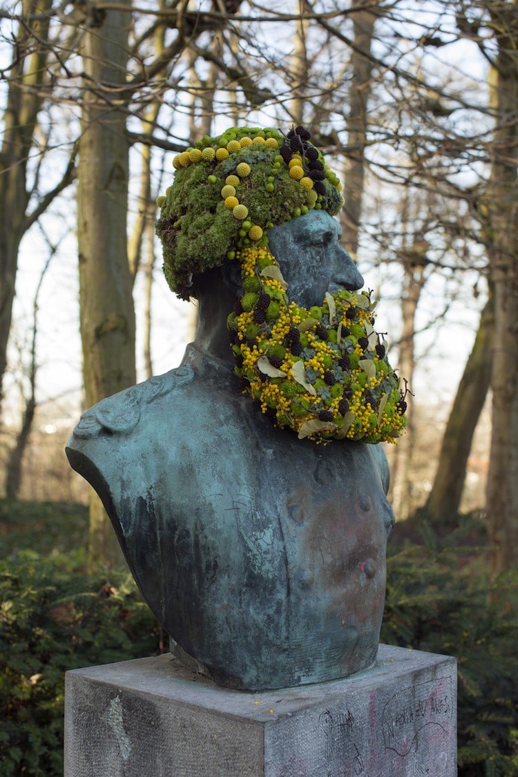 Florist Geoffroy Mottart Dresses Public Statues in Flowers Floral Art