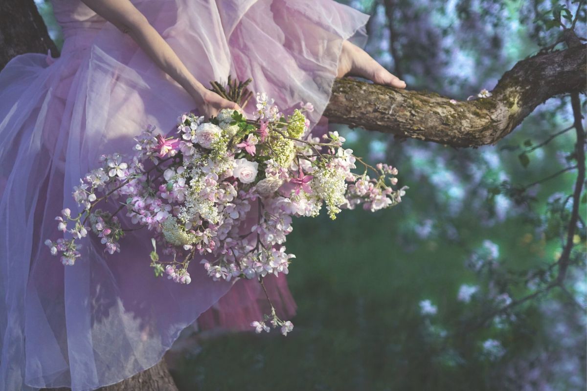 Boho Wedding Bouquet With Apple Blossom