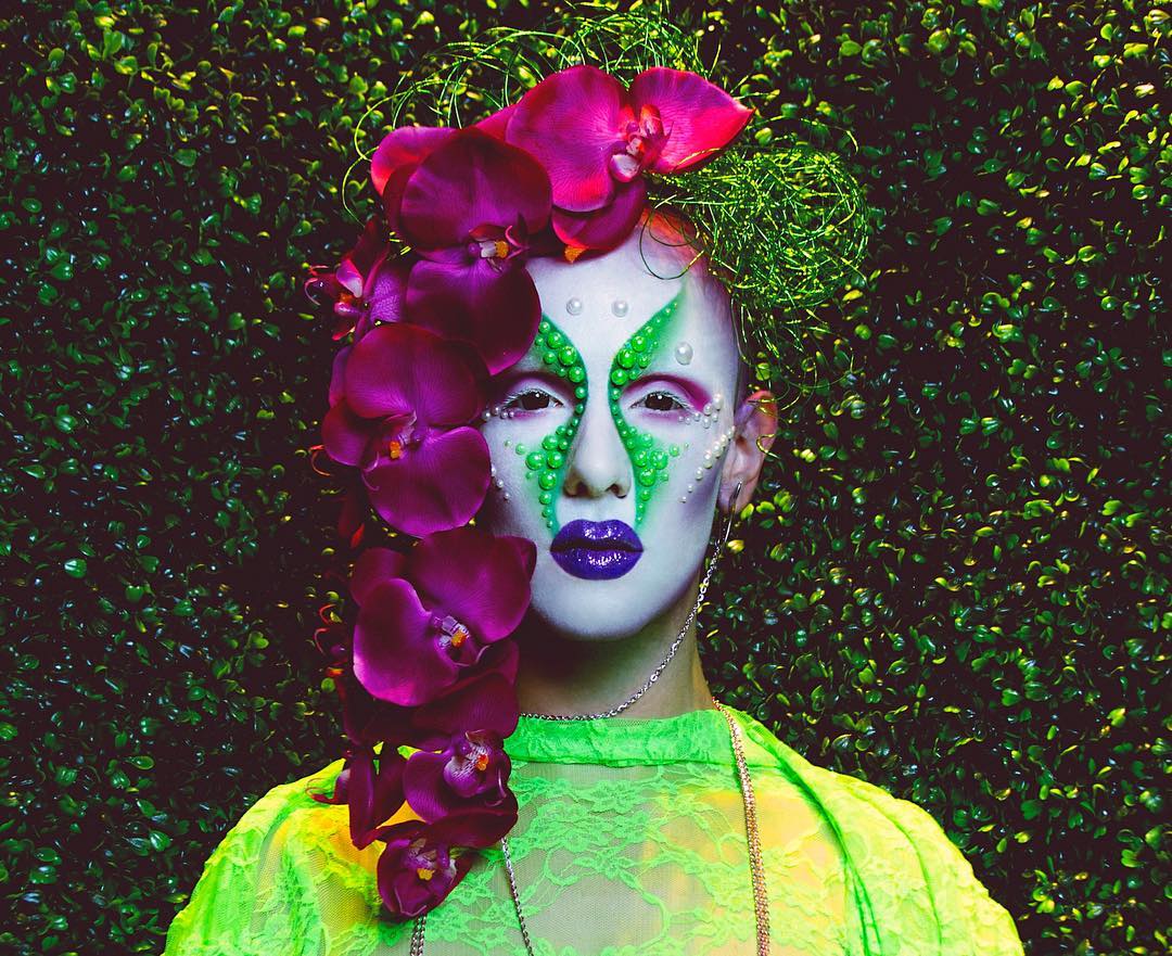 Ryan Burke Flower Makeup Purple Lipstick and Phalaenopsis on Thursd