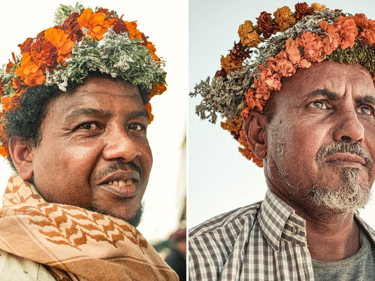 Portraits of men in series called flower men by Omar Reda