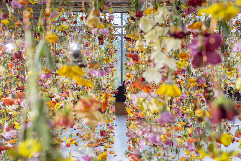 Spring Garden Installation Features 30,000 Flowers Suspended in Mid-Air Dangling Flowers