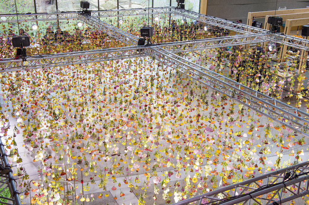 Spring Garden Installation Features 30,000 Flowers Suspended in Mid-Air Bikini Berlin Shopping Mall