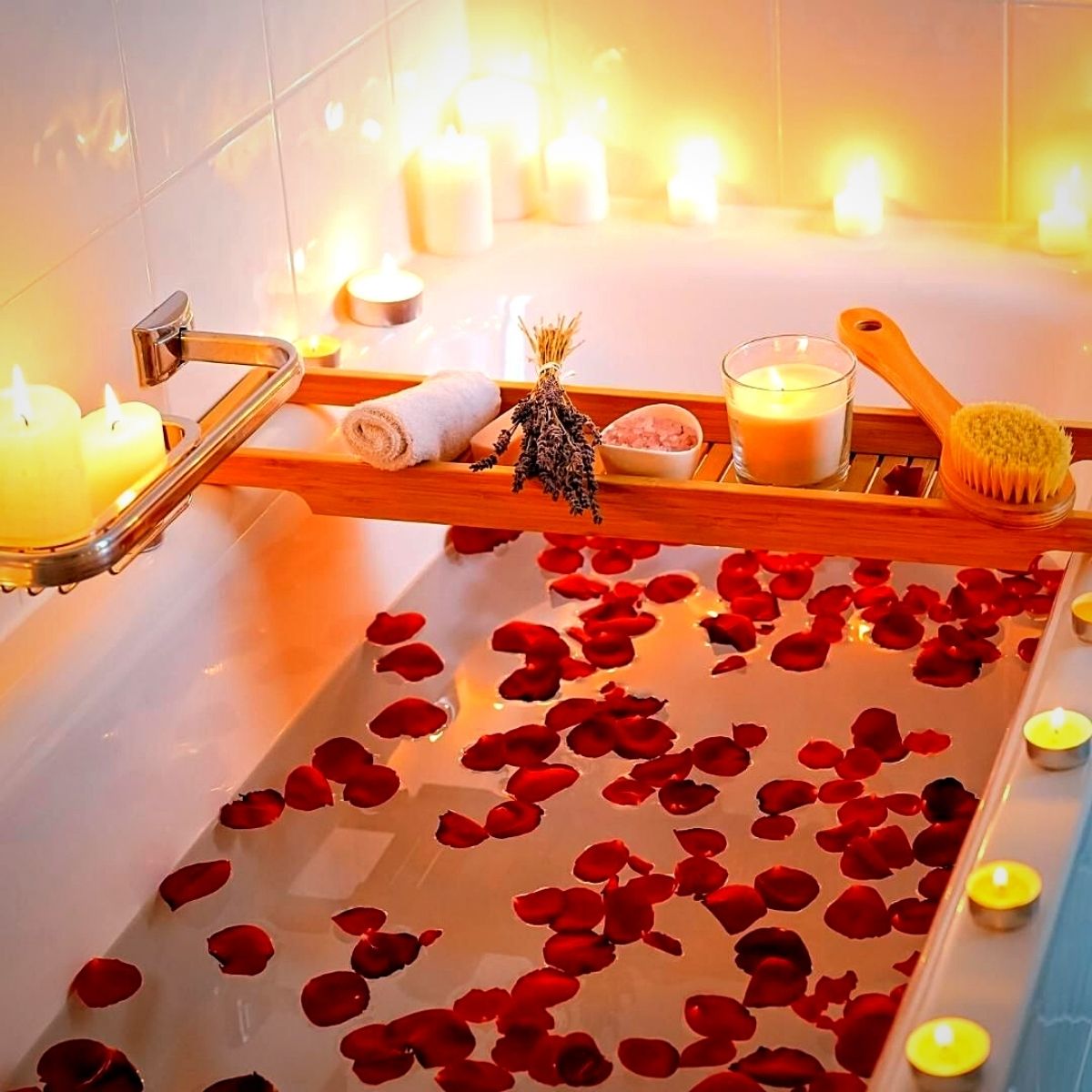 Celebrate national red rose day with a red rose petal bath