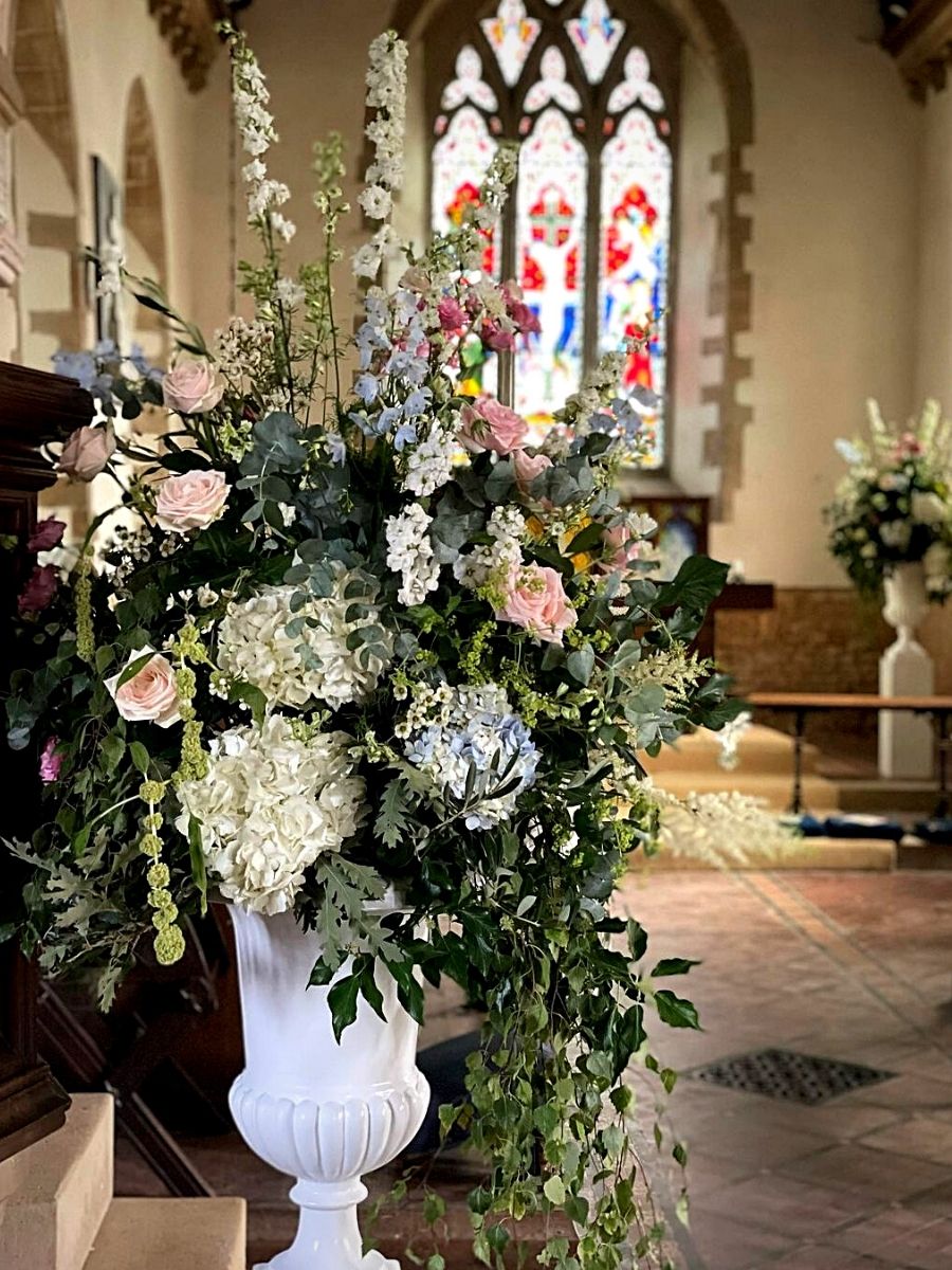 Flowers and foliage in pastel colors