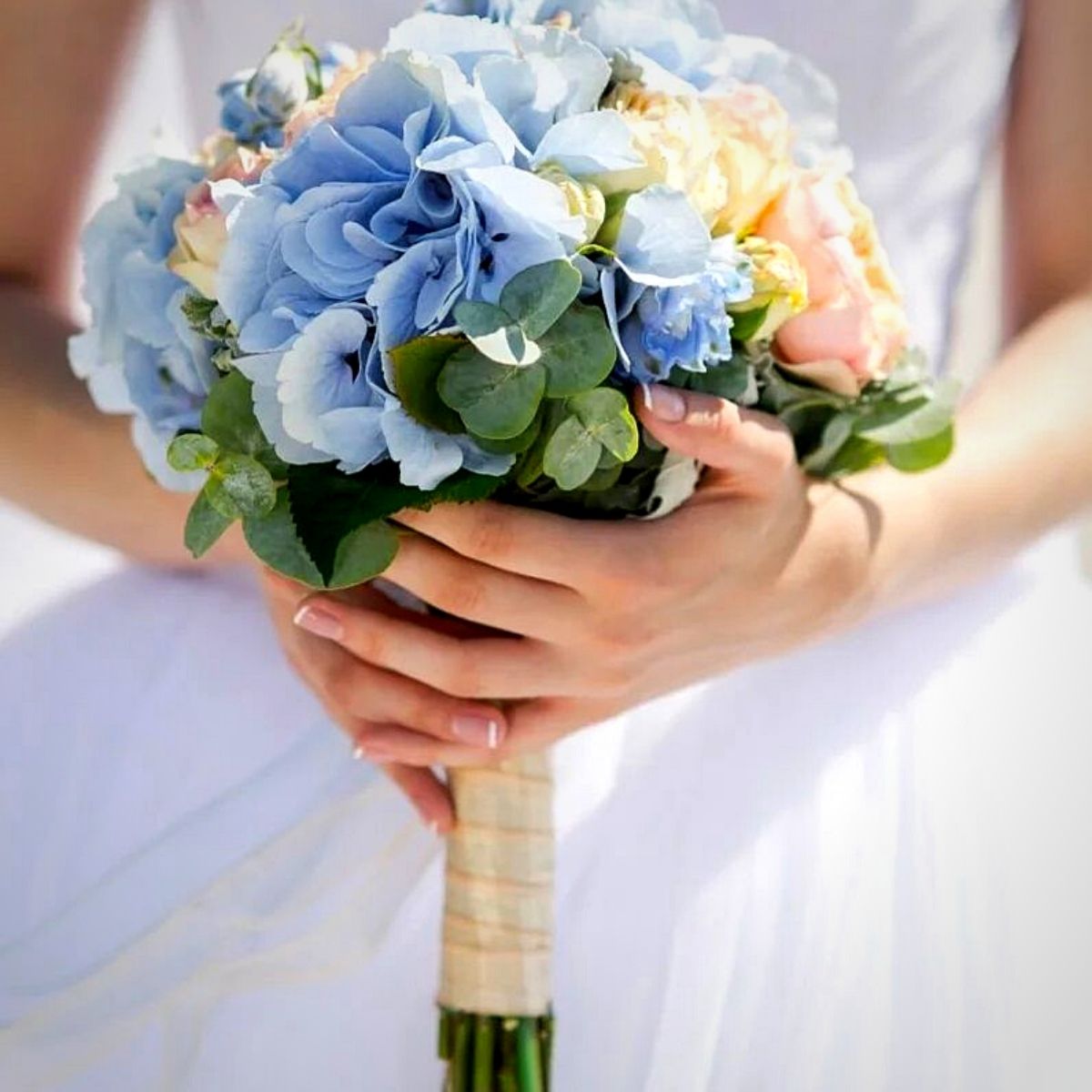 bouquet made of pastel blue flowers