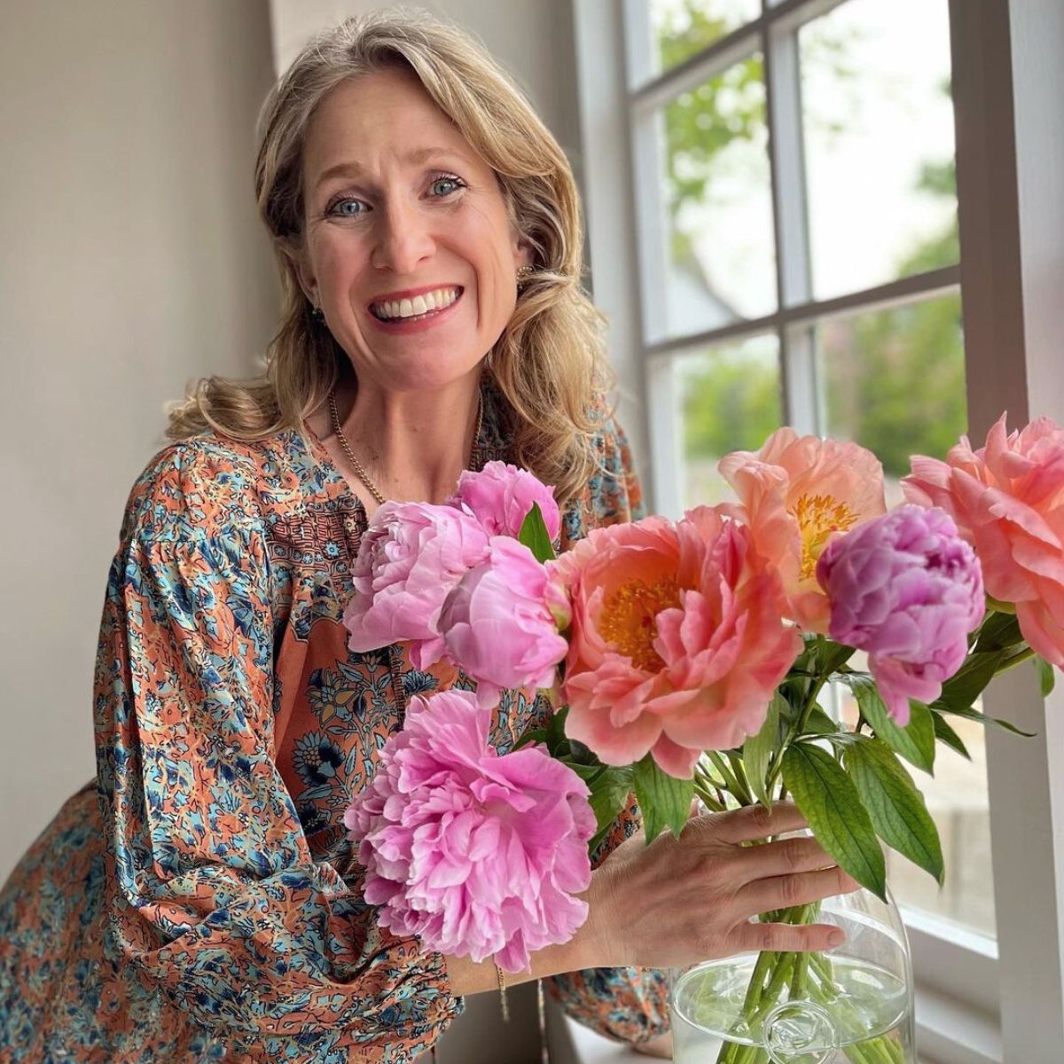 Gorgeous colorful peonies in bloom