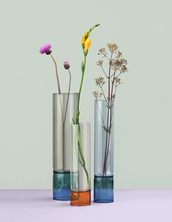 Anna Perugini- Reversible Vases Inspired by Bamboo Stems - StudioInternazionale - group of three glass vases - on thursd