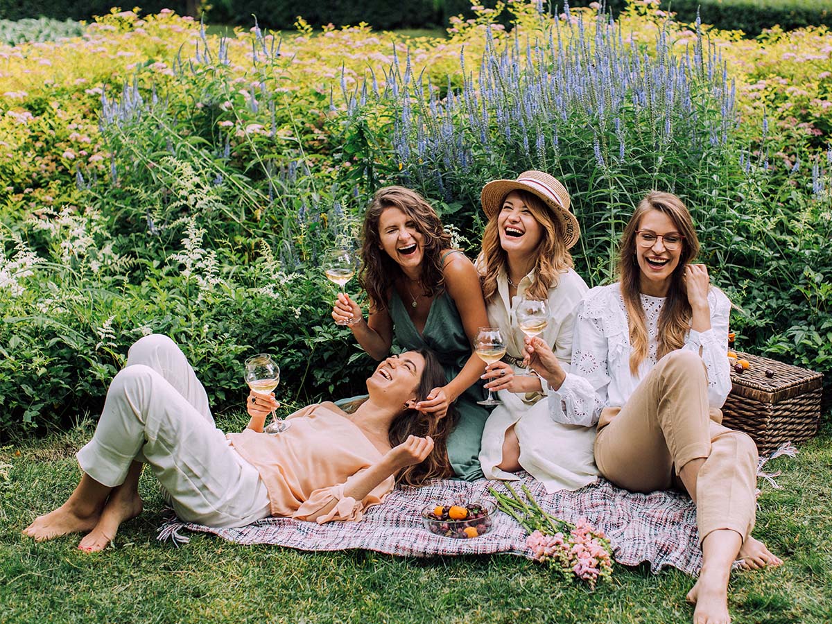 Four girlfriends picnic
