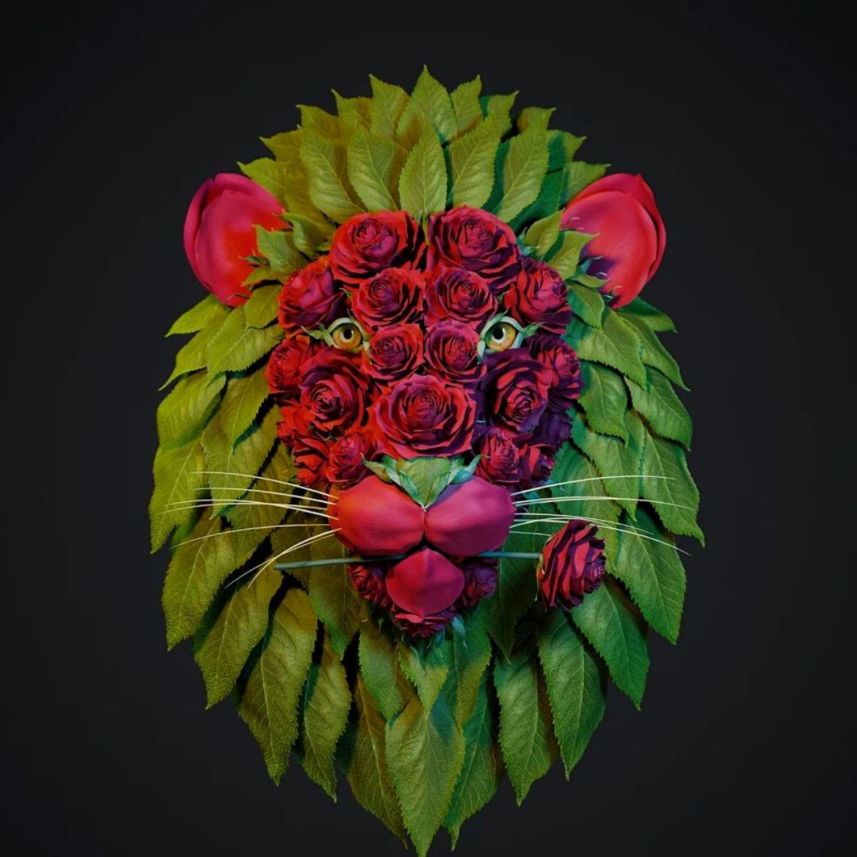 Reikan Creations - Amazing lion made with red roses and leaves