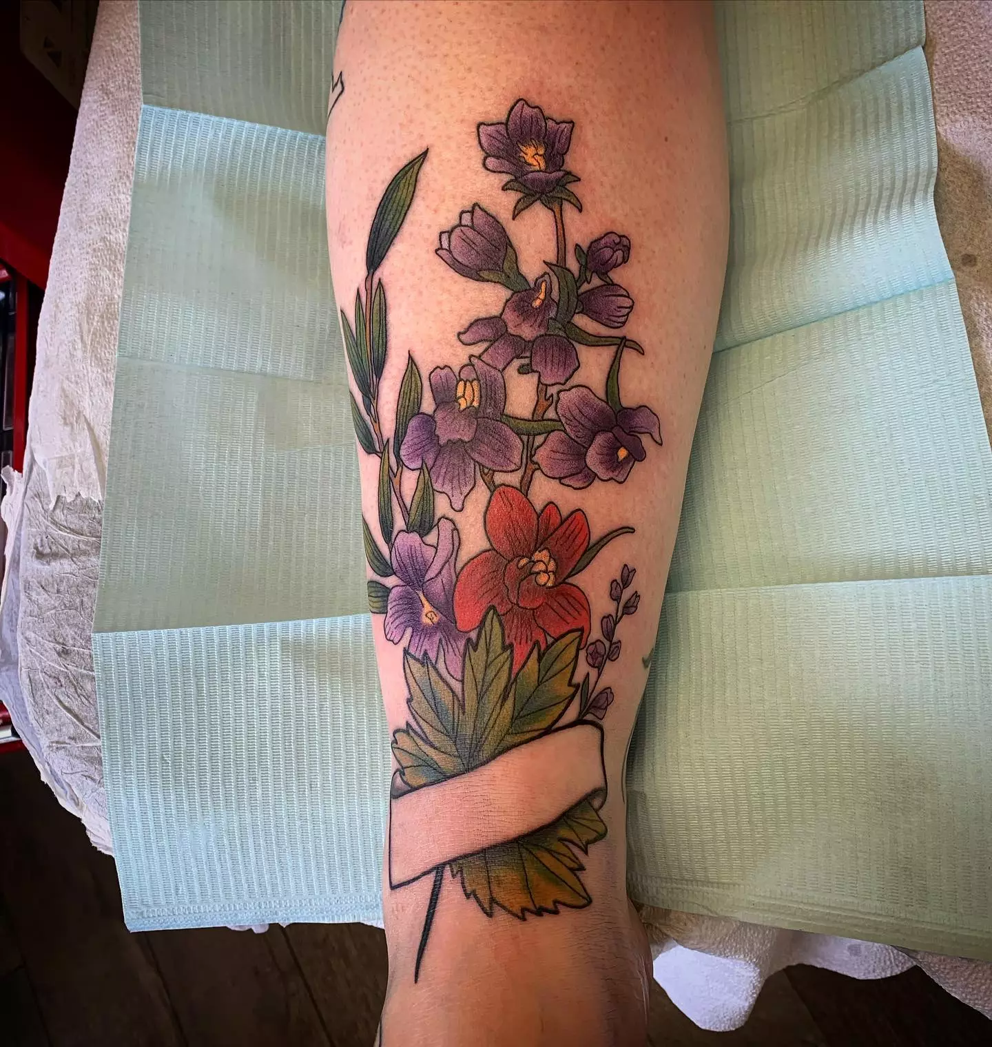 Floral tattoo of larkspur Floral tattoo larkspur
