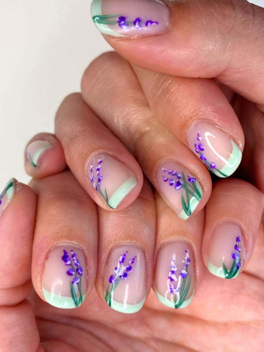 Lavender floral nail design