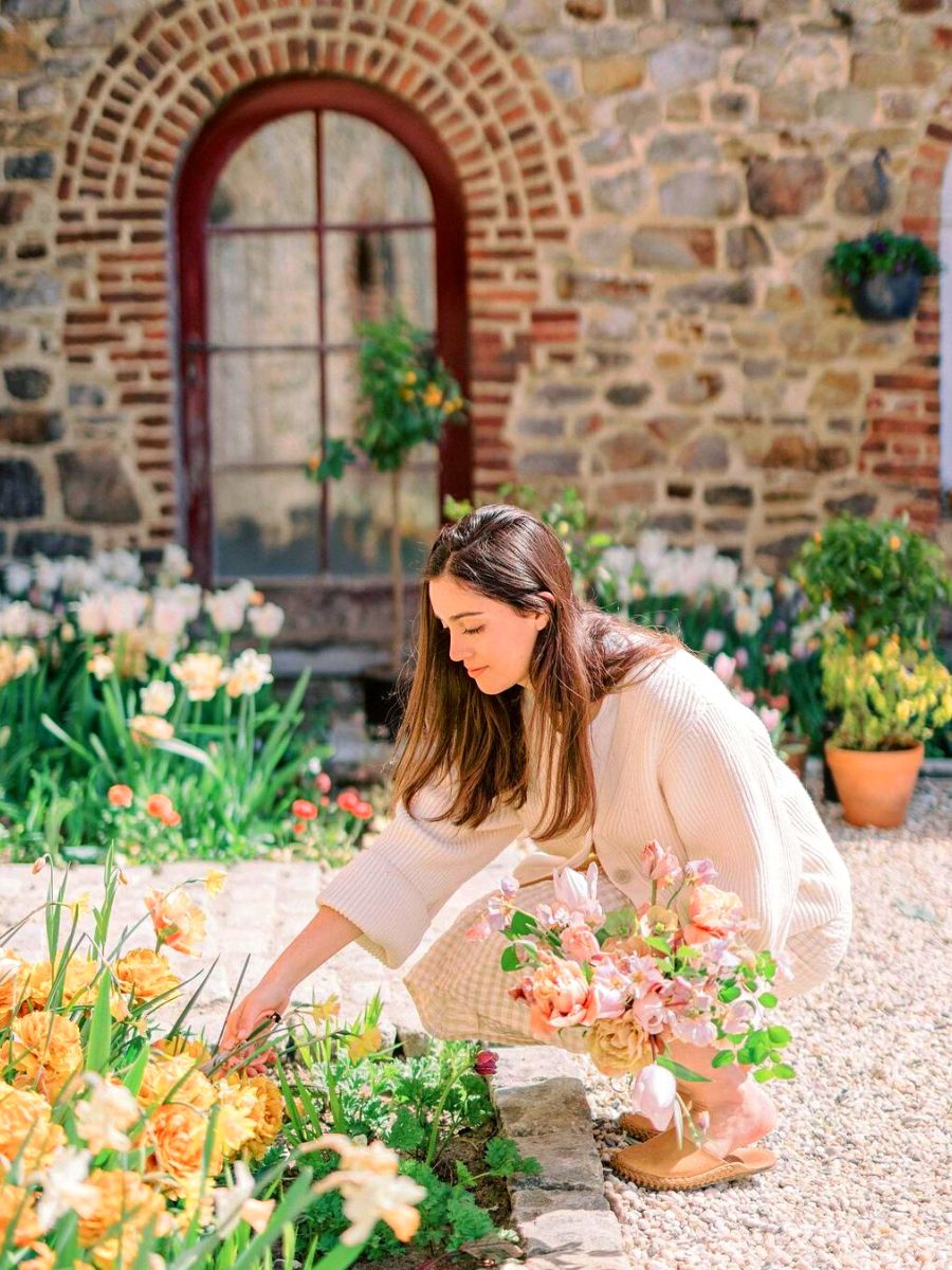 Flower picking in garden for bouquet