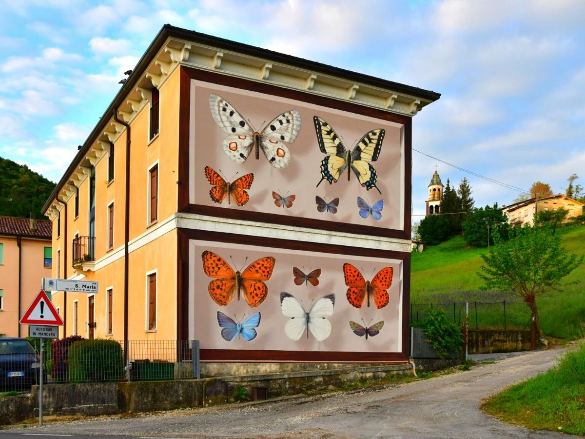 Multiple butterflies on mural art