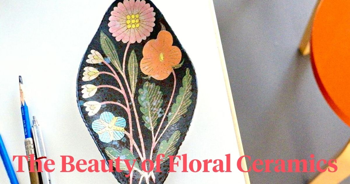 Floral ceramic plate by Makoto Kagoshima