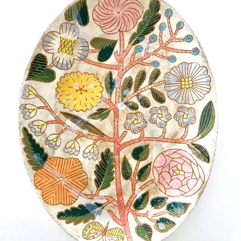 Ceramic plate with colorful flowers