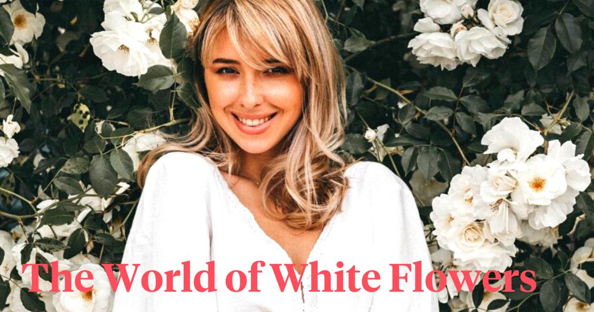 Happy girl in white flower background