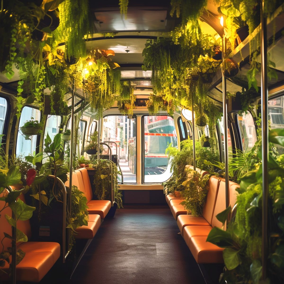 Inside of greenhouse buses
