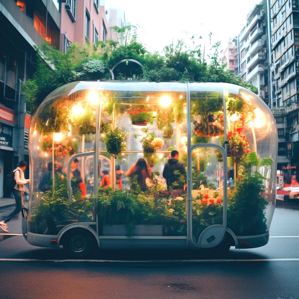 Inside of greenbus with lights