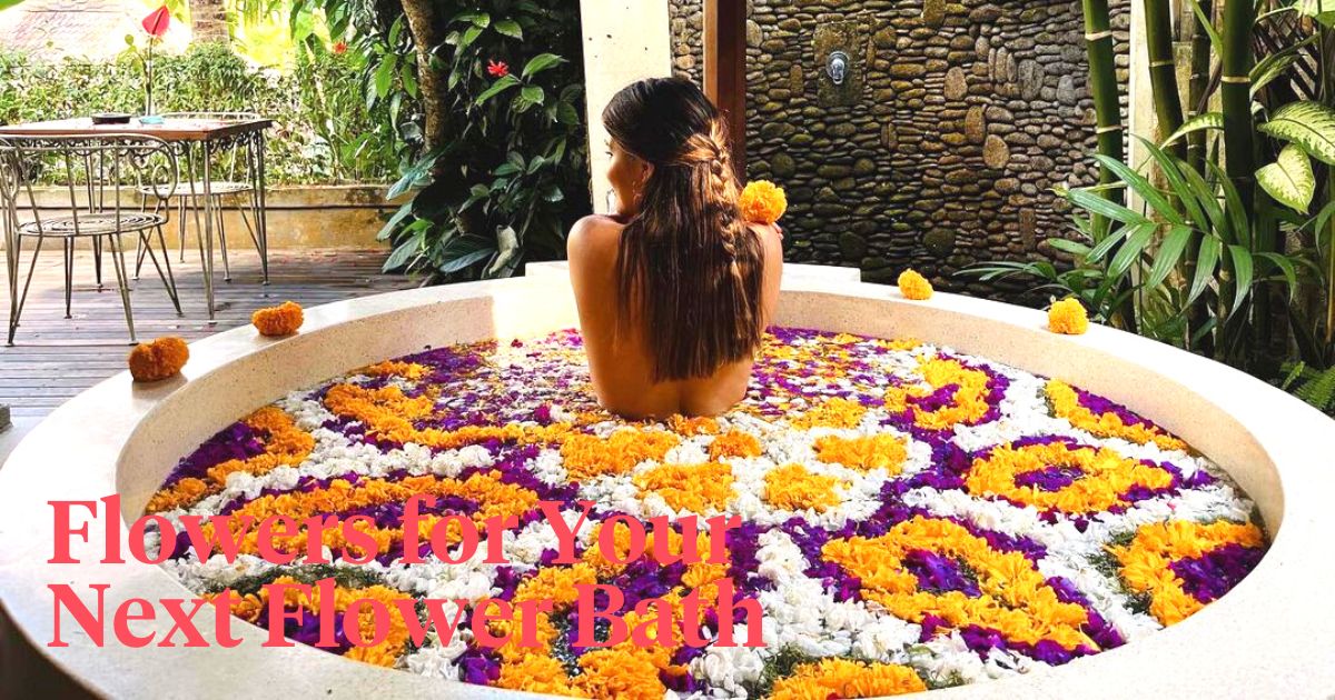 Girl in a flower bath in Bali