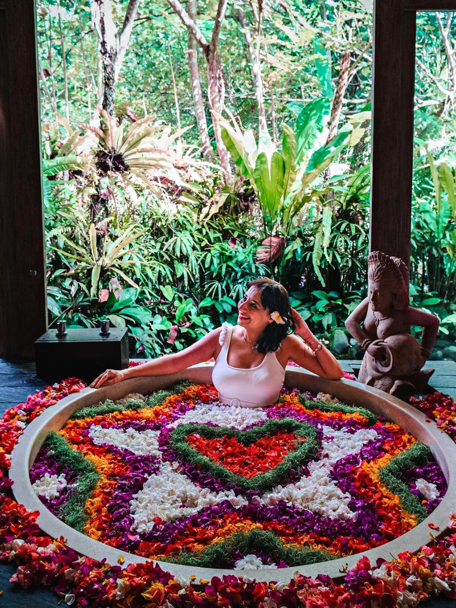 Woman in a beautiful flower bath