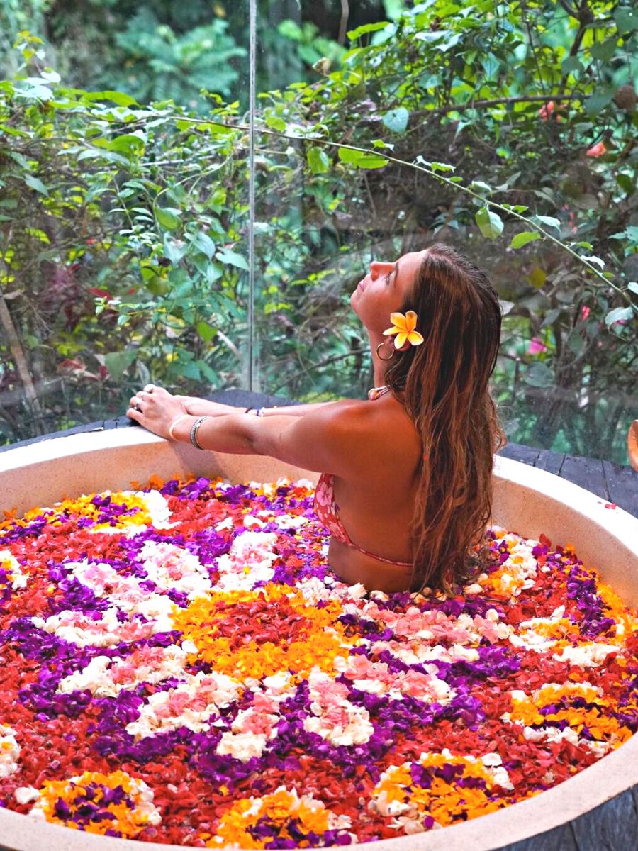 Enjoying a colorful flower bath