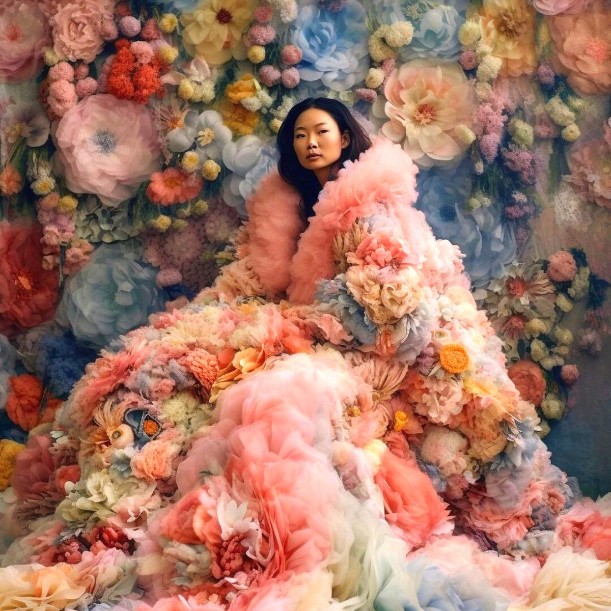 dress made out of flowers