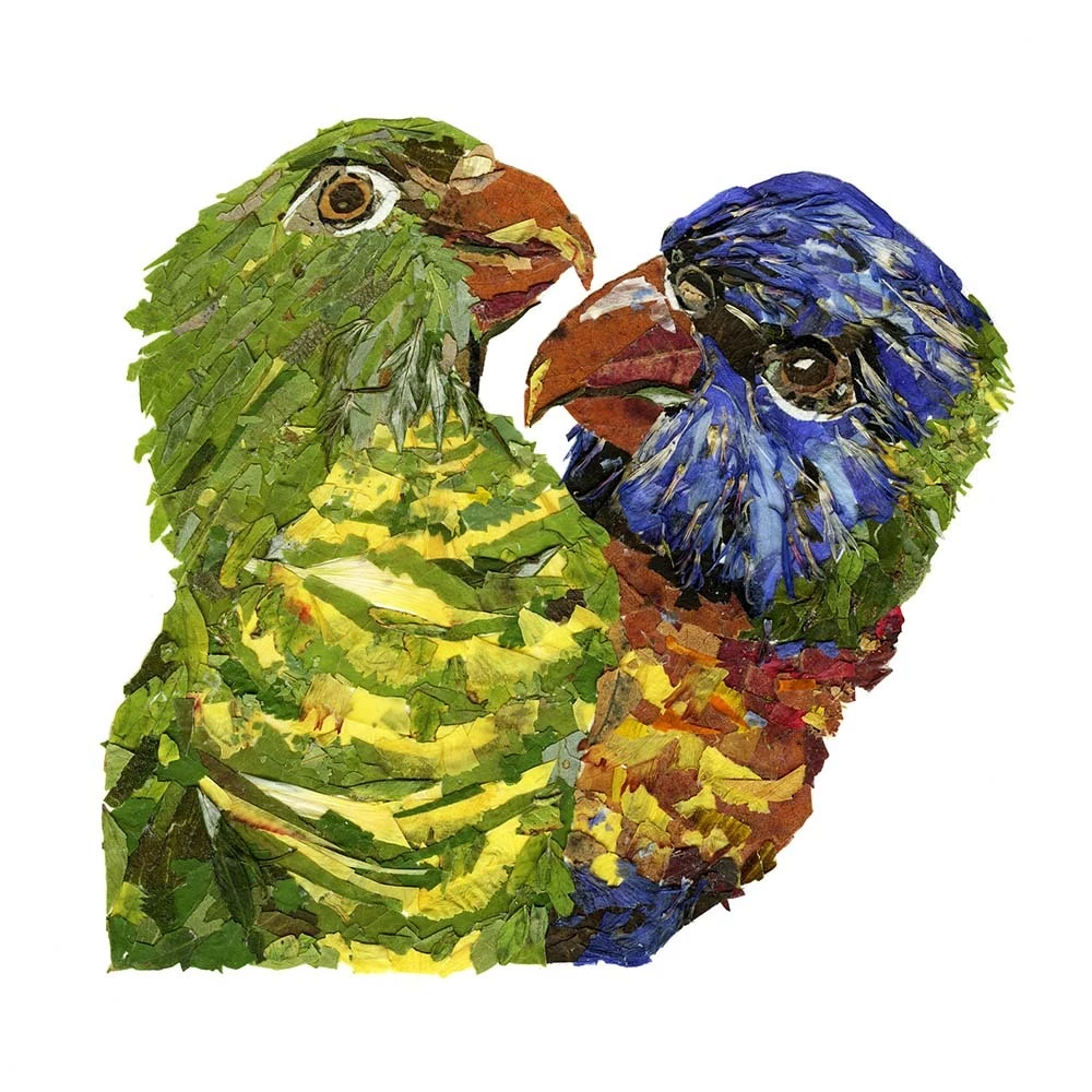 Parrot art with pressed flowers