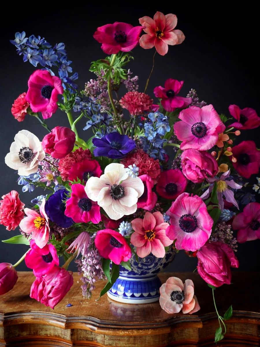 Floral arrangement with pink anemones