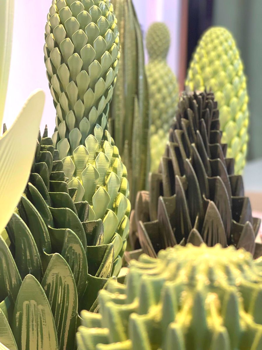 Close view of printed plants exhibited in Design Week Milan