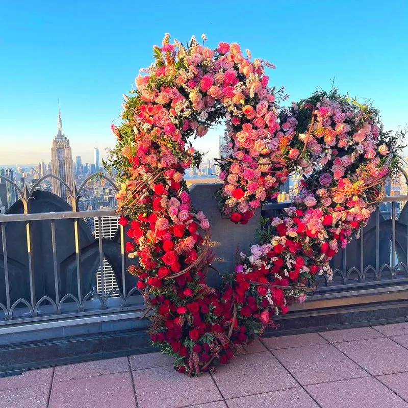 Heart shaped floral display in NYC