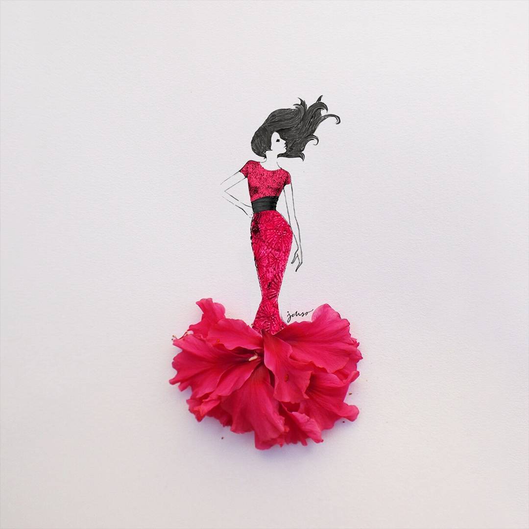 Designer Turns Real Flower Petals Into Fashion Illustrations