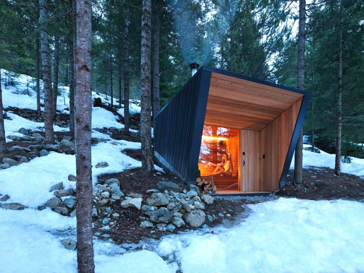 Sauna room surrounded by snow in Canada