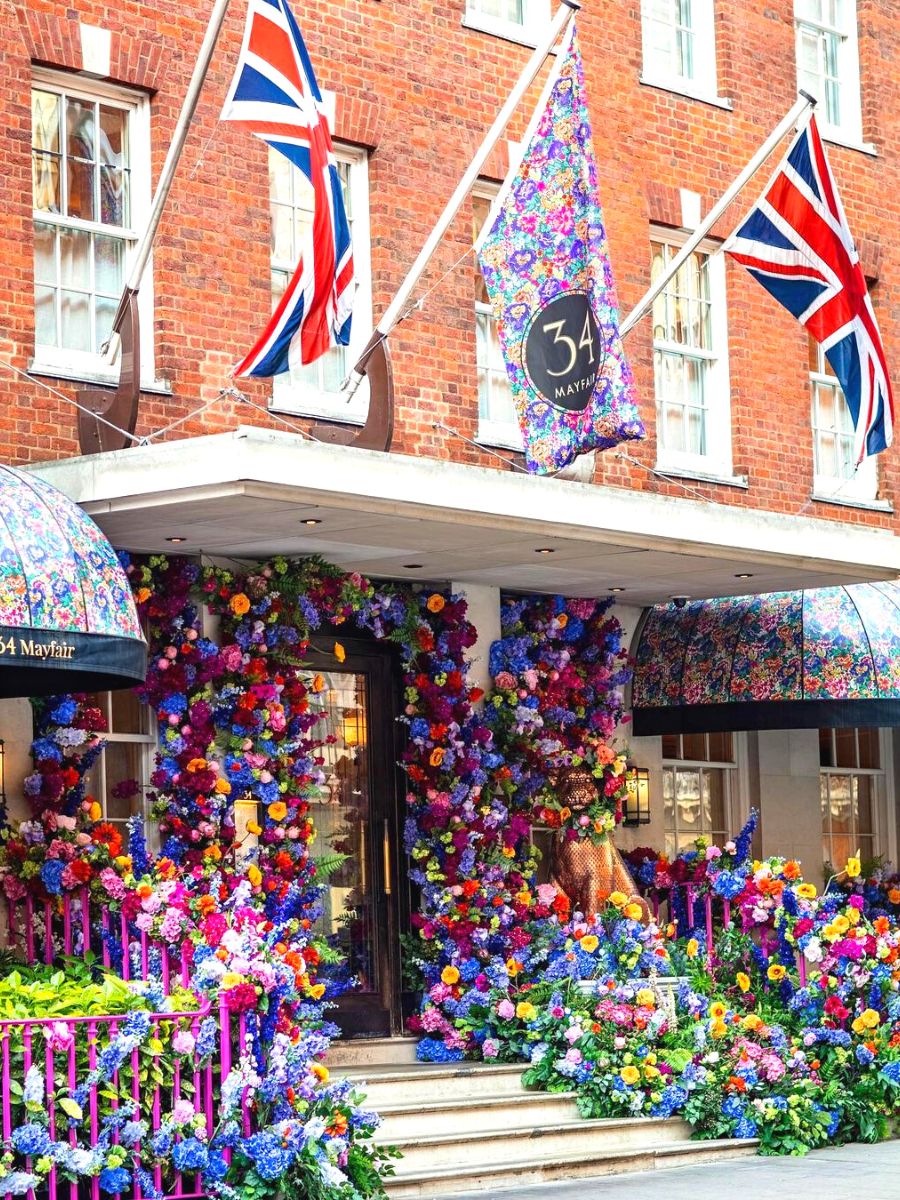 Mayfair floral facade on outside of restaurant in London