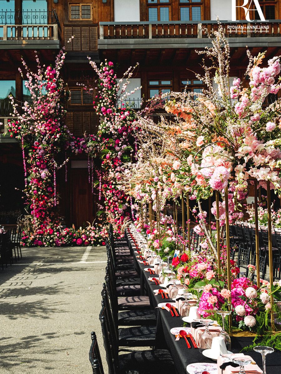 Outdoor flower decoration with colorful blooms