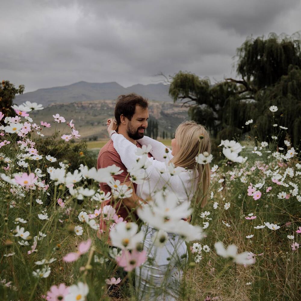 Couple enjoying cosmos season