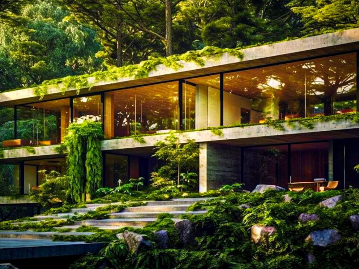 House made with AI with greenery all over