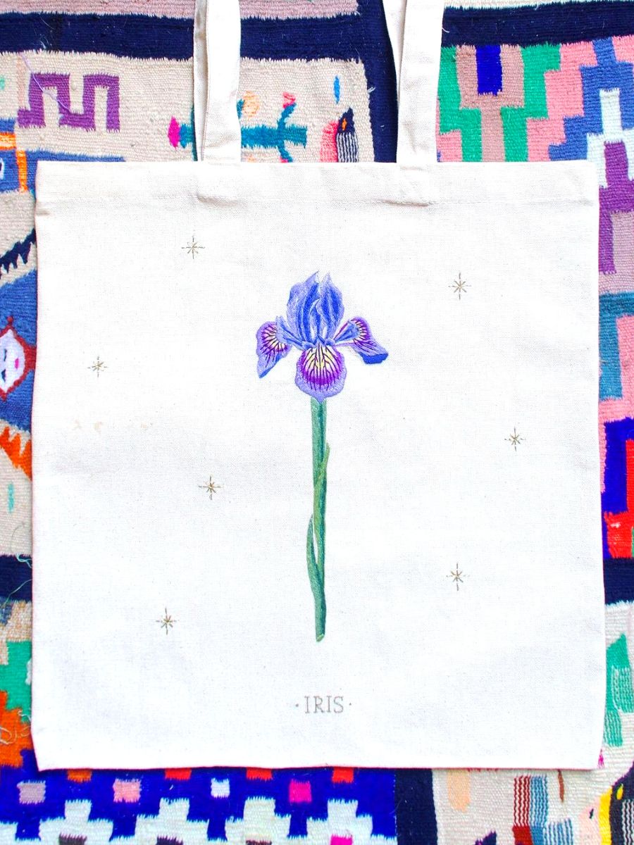 Blue Iris embroidered flower