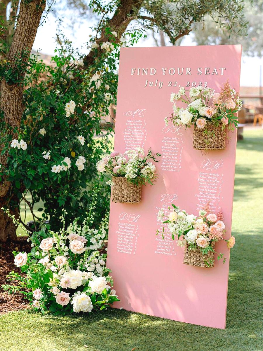 Wedding seating chart with flowers