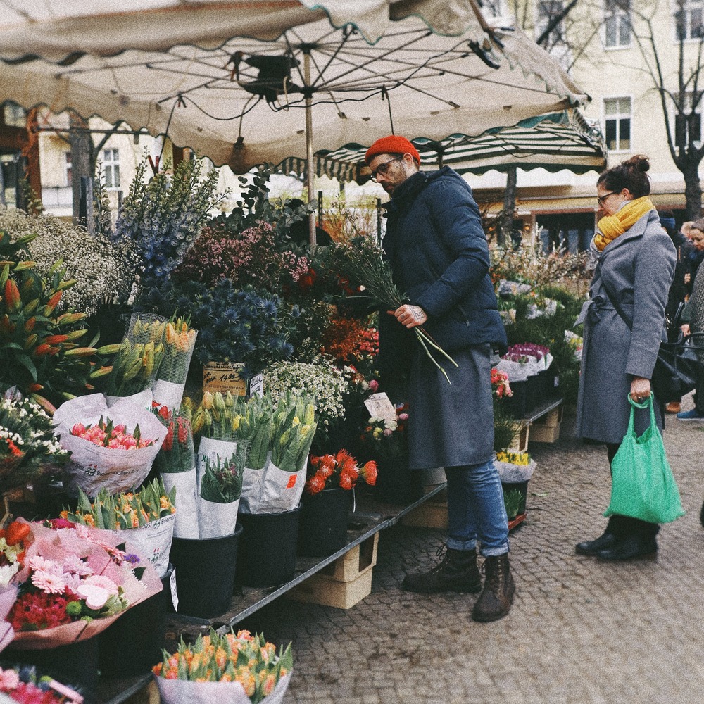 Buying flowers from flower market