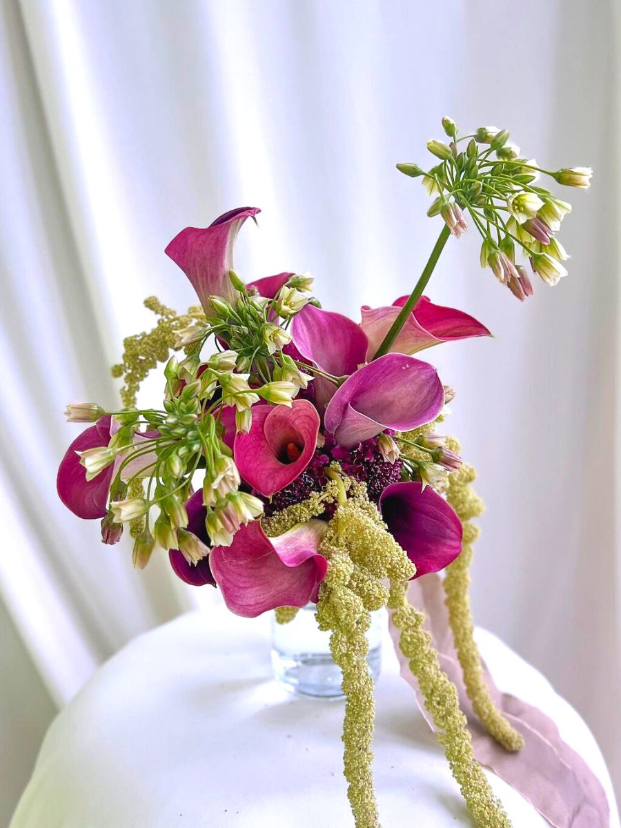 Wedding bouquet with pink callas